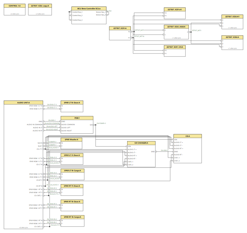 ICD Connectivity diagram: device boxes with pins facing each other and straight wires between them